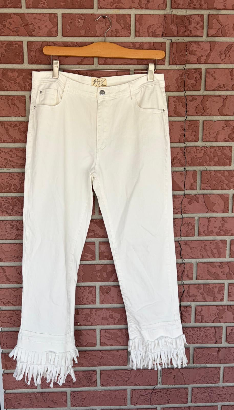 Before You White Fringe Jeans