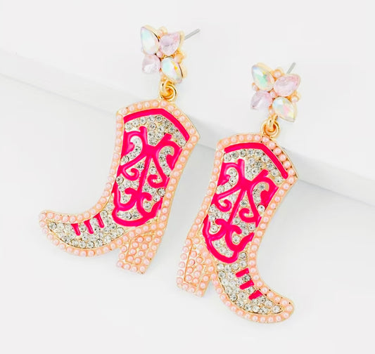 Hot pink boot earrings