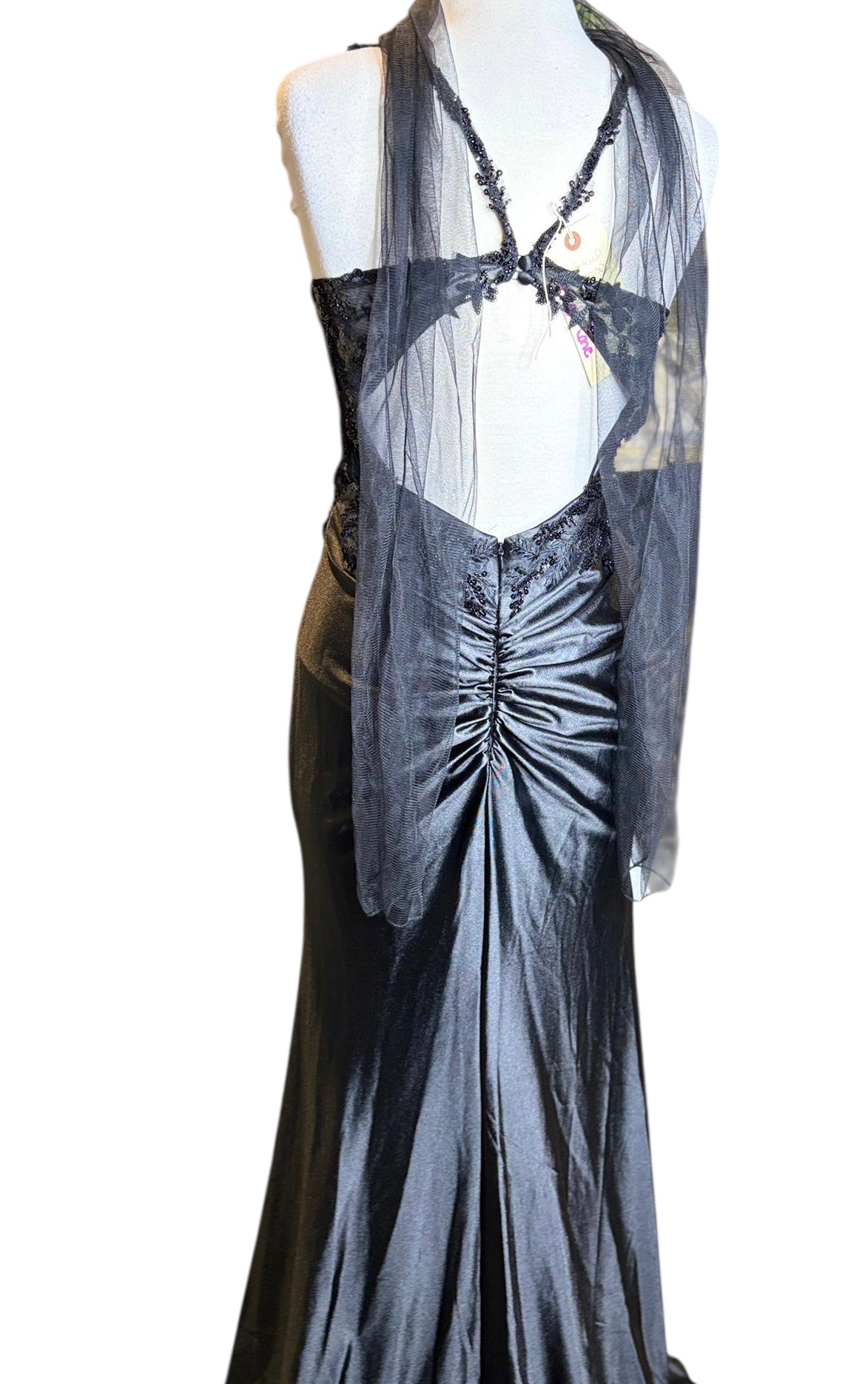 Formal pageant wear, black silky dress