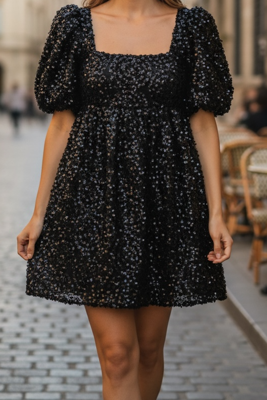 Black puff sleeves dress