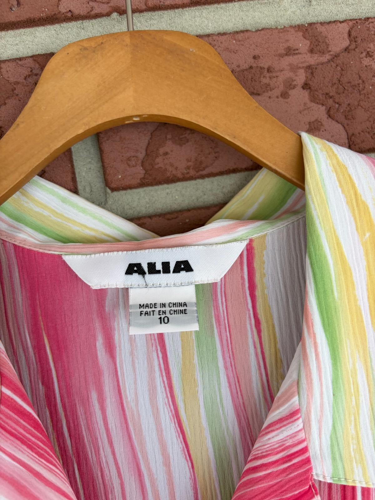 Alia button down shirt pink green