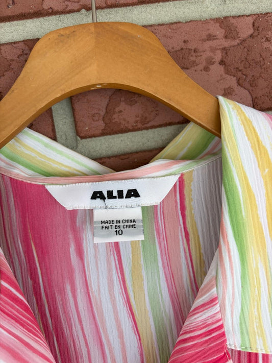 Alia button down shirt pink green