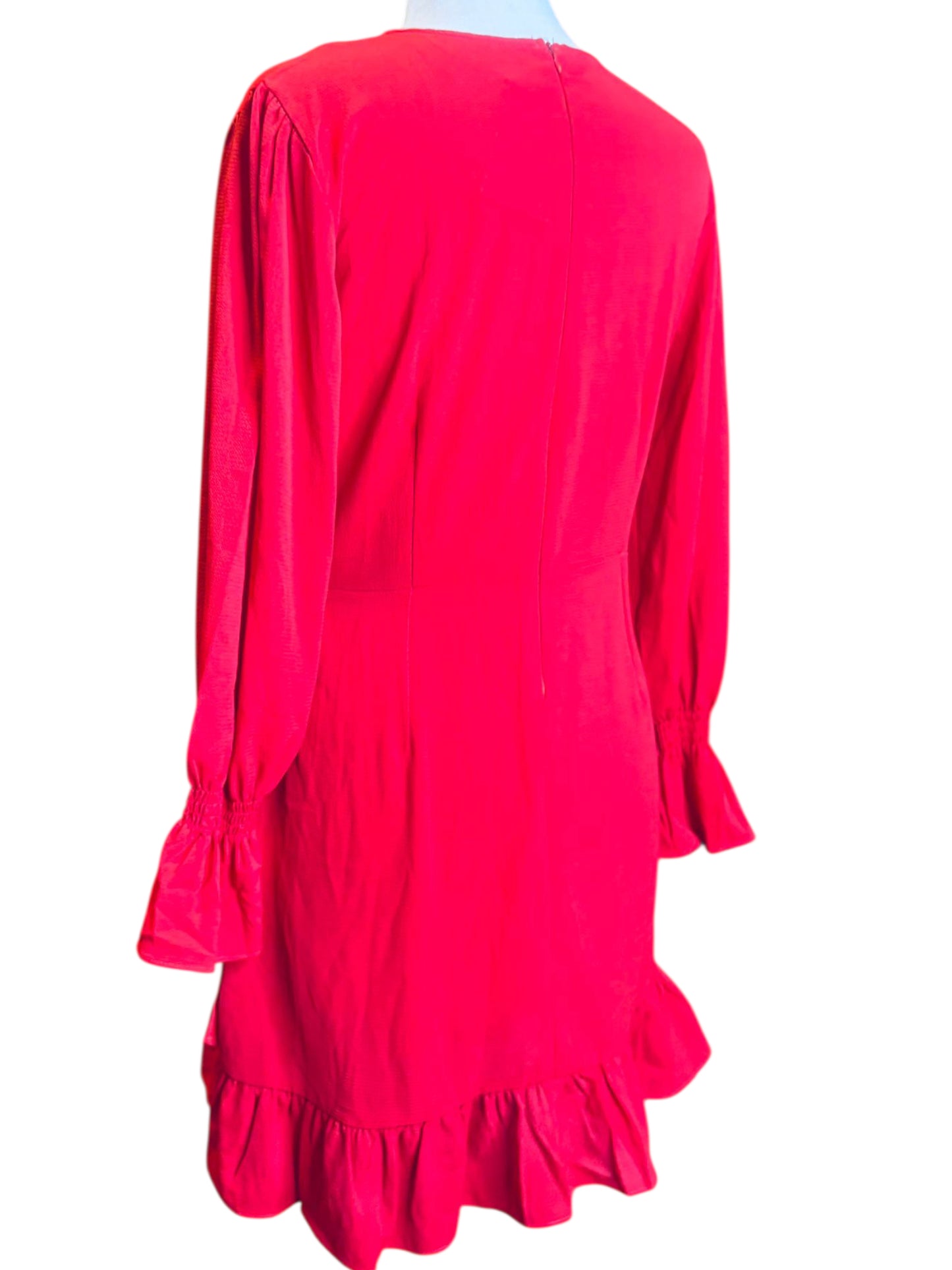 Vestidos red long sleeve ruffles dress