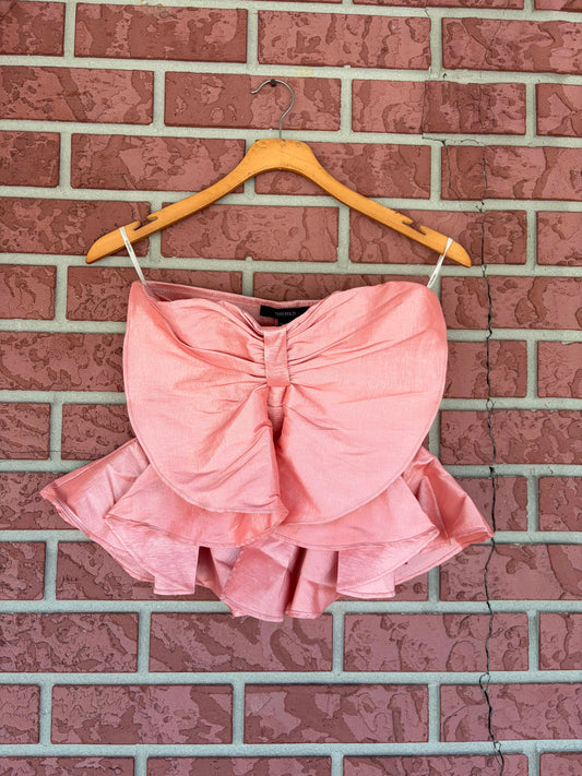 Forever 21 Pink bow statement strapless top