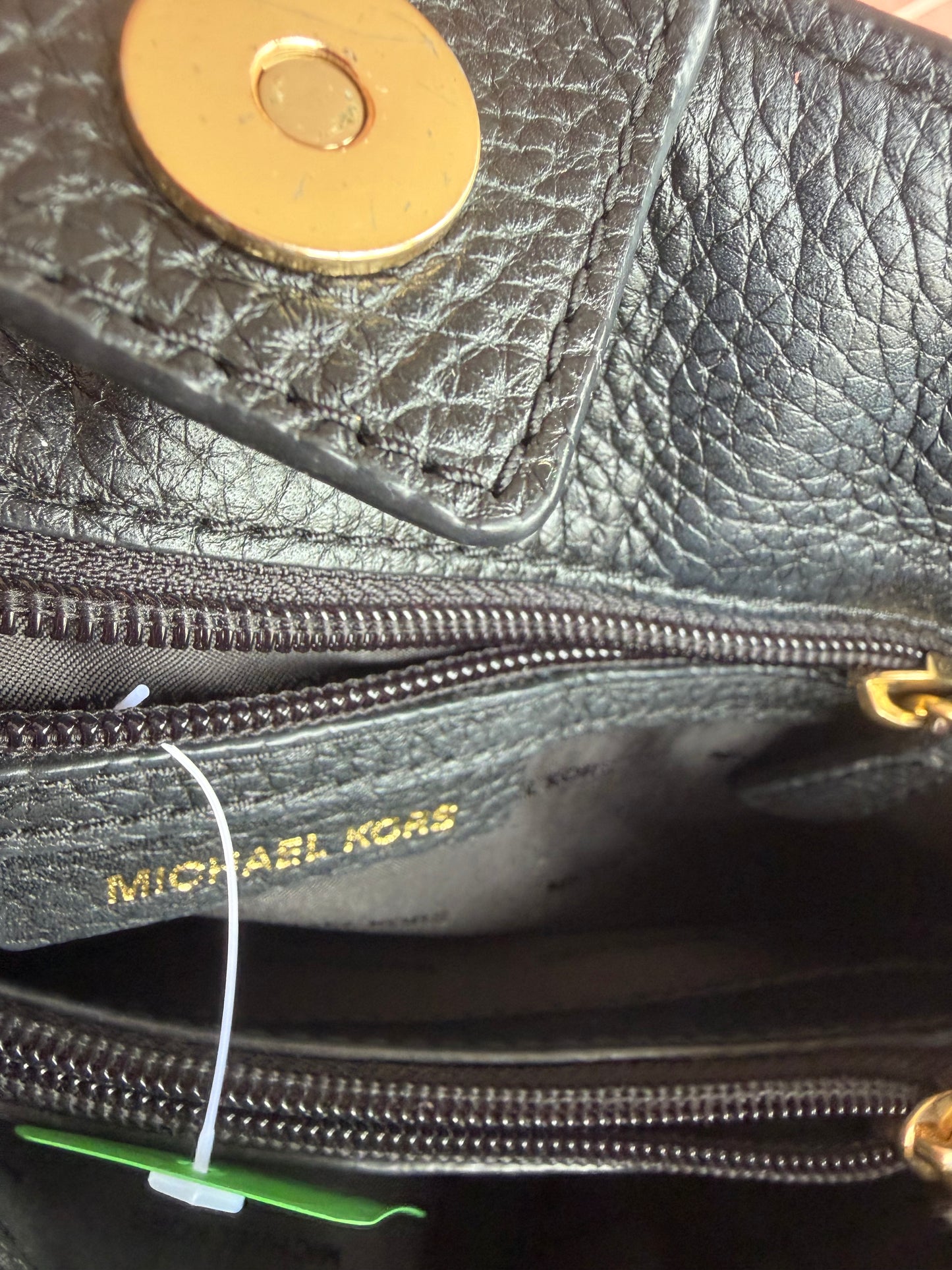 12227 Michael Kors Black Pebbled Leather Shoulder Bag with Gold Chain