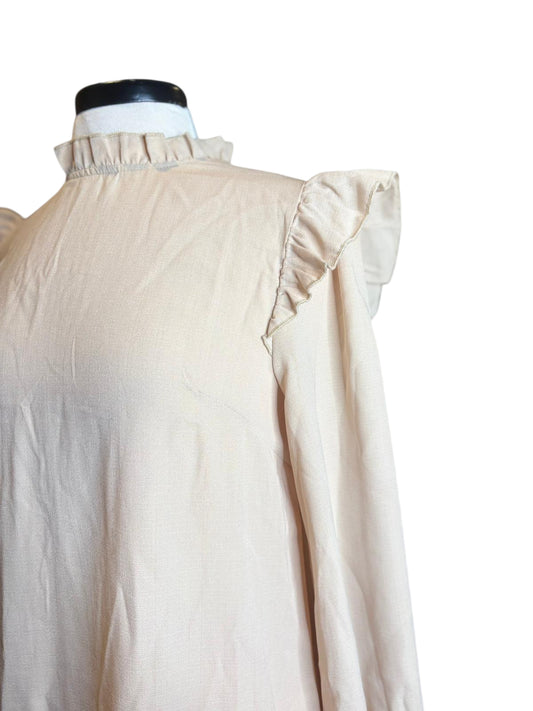 Shein ruffle long sleeve cream dress