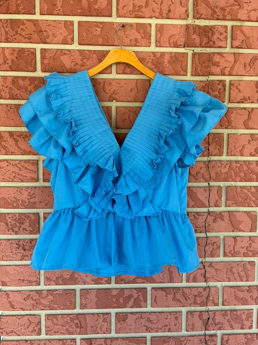 Entro Blue V-neck Ruffle Top