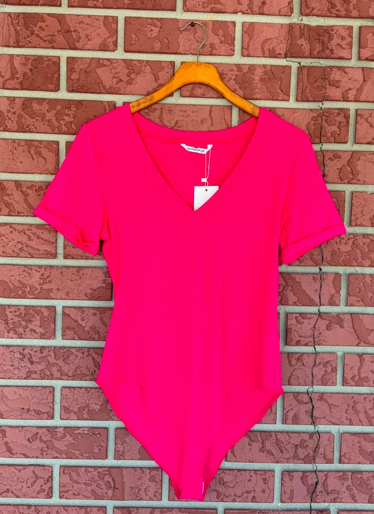 MANGOPOP Hot Pink V-neck Bodysuit