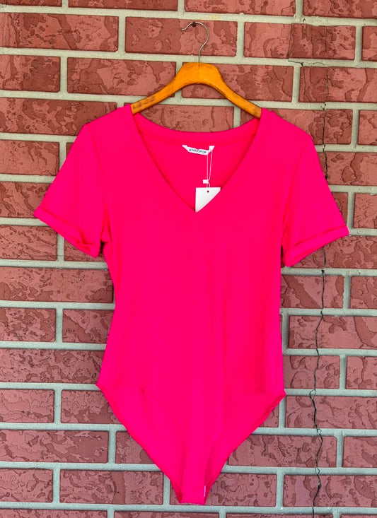 MANGOPOP Hot Pink V-neck Bodysuit