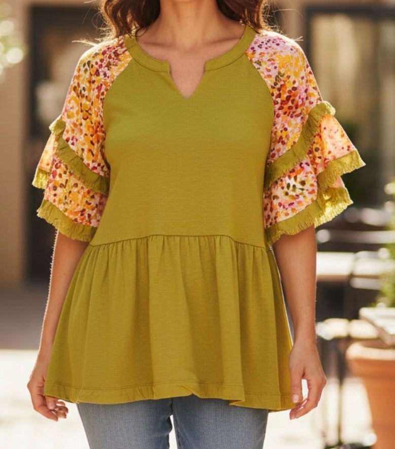 Summer watermelon patch fun ruffle sleeves top