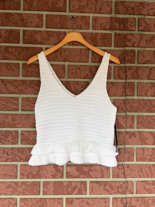 White Crochet Ruffle Top