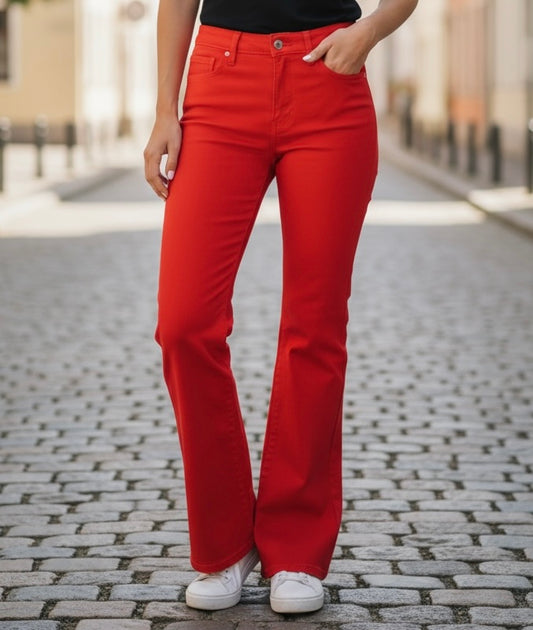Red flare jeans