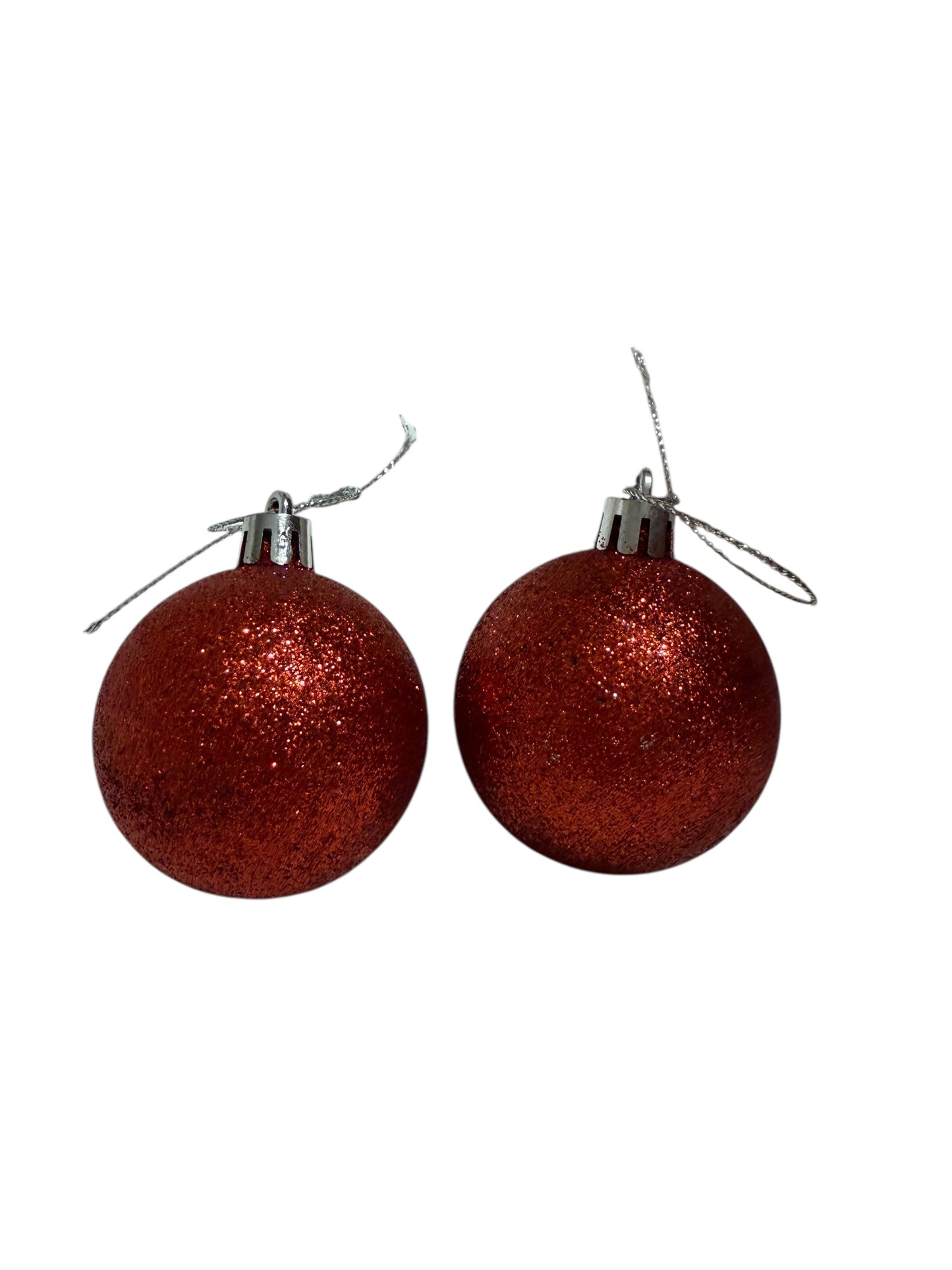Small, red glitter ornaments ￼set of 2