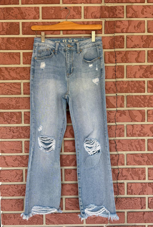 High Rise Light Wash Distressed Jeans