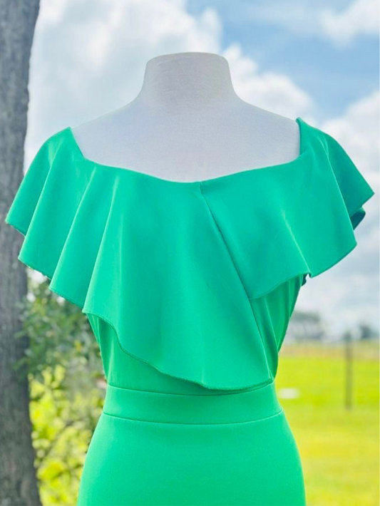Venus green ruffle dress