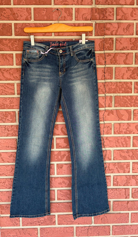 Jade Girl Dark Wash Patterned Pocket Jeans