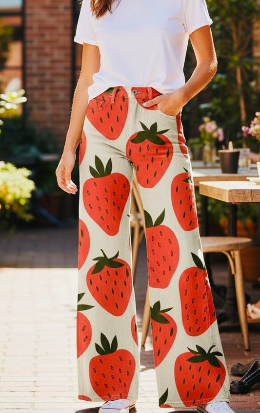 Strawberry pop of color jeans