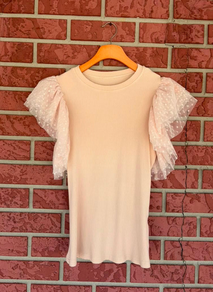 Peach Ruffle Polka Dot Top