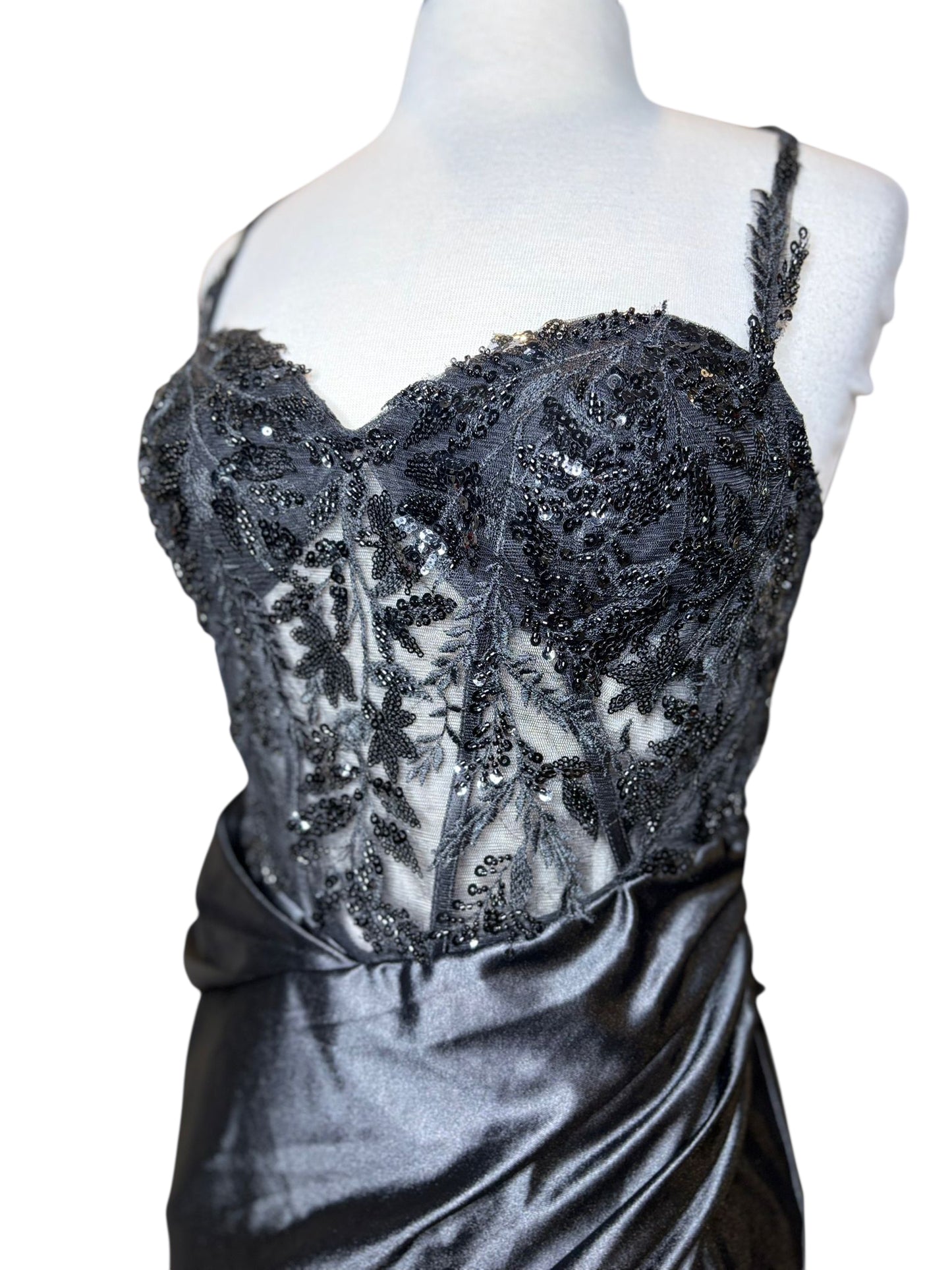 Formal pageant wear, black silky dress