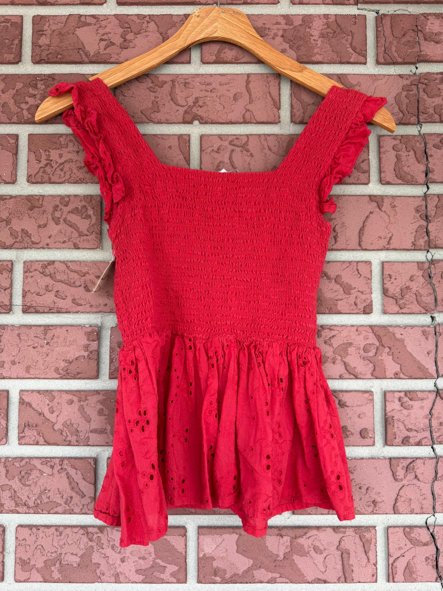 Isa & Ella Red Smocked Eyelet Peplum Camisole
