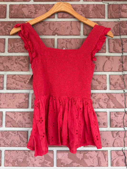 Isa & Ella Red Smocked Eyelet Peplum Camisole