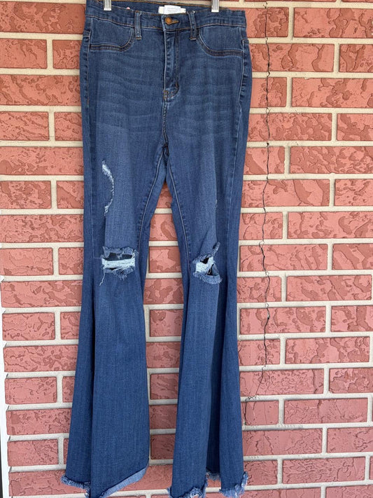 Vibrant dark denim bell bottoms