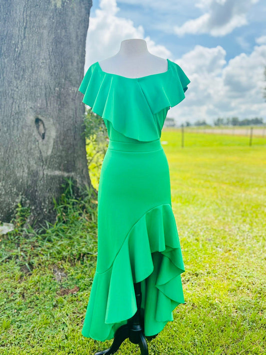 Venus green ruffle dress
