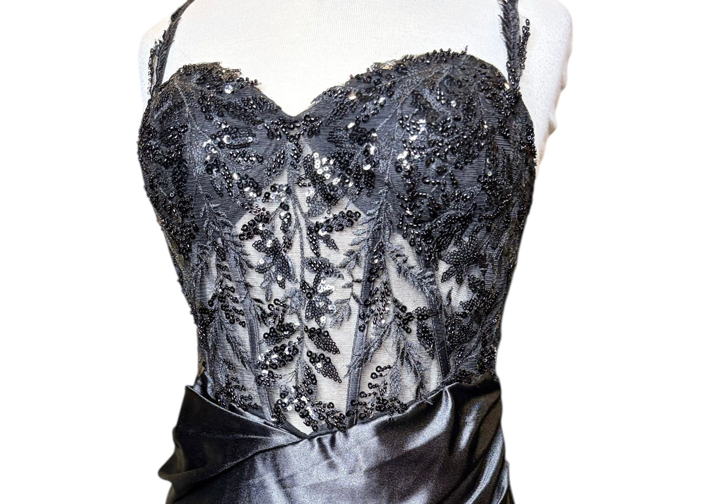 Formal pageant wear, black silky dress