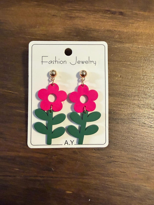 Hot pink flower earrings