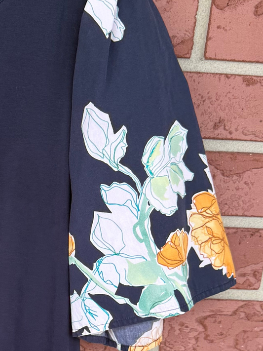 Chico’s navy blue floral sleeve dress