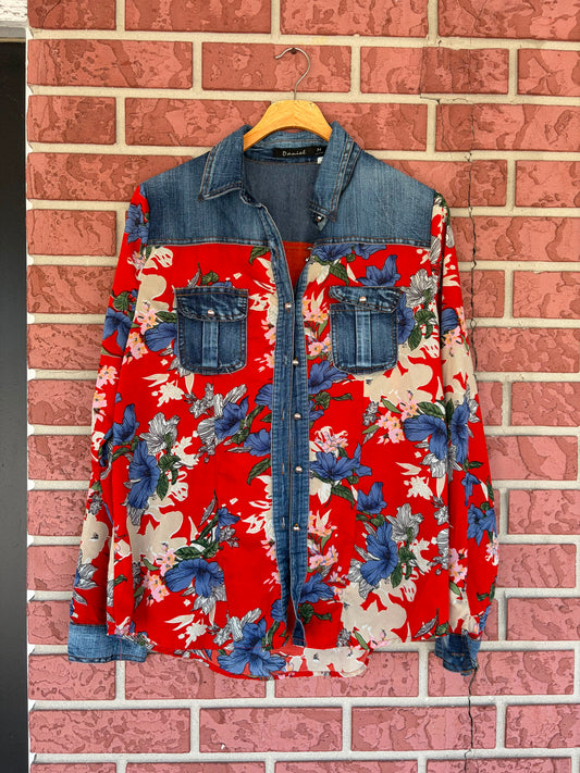 Daniel red and denim floral button up