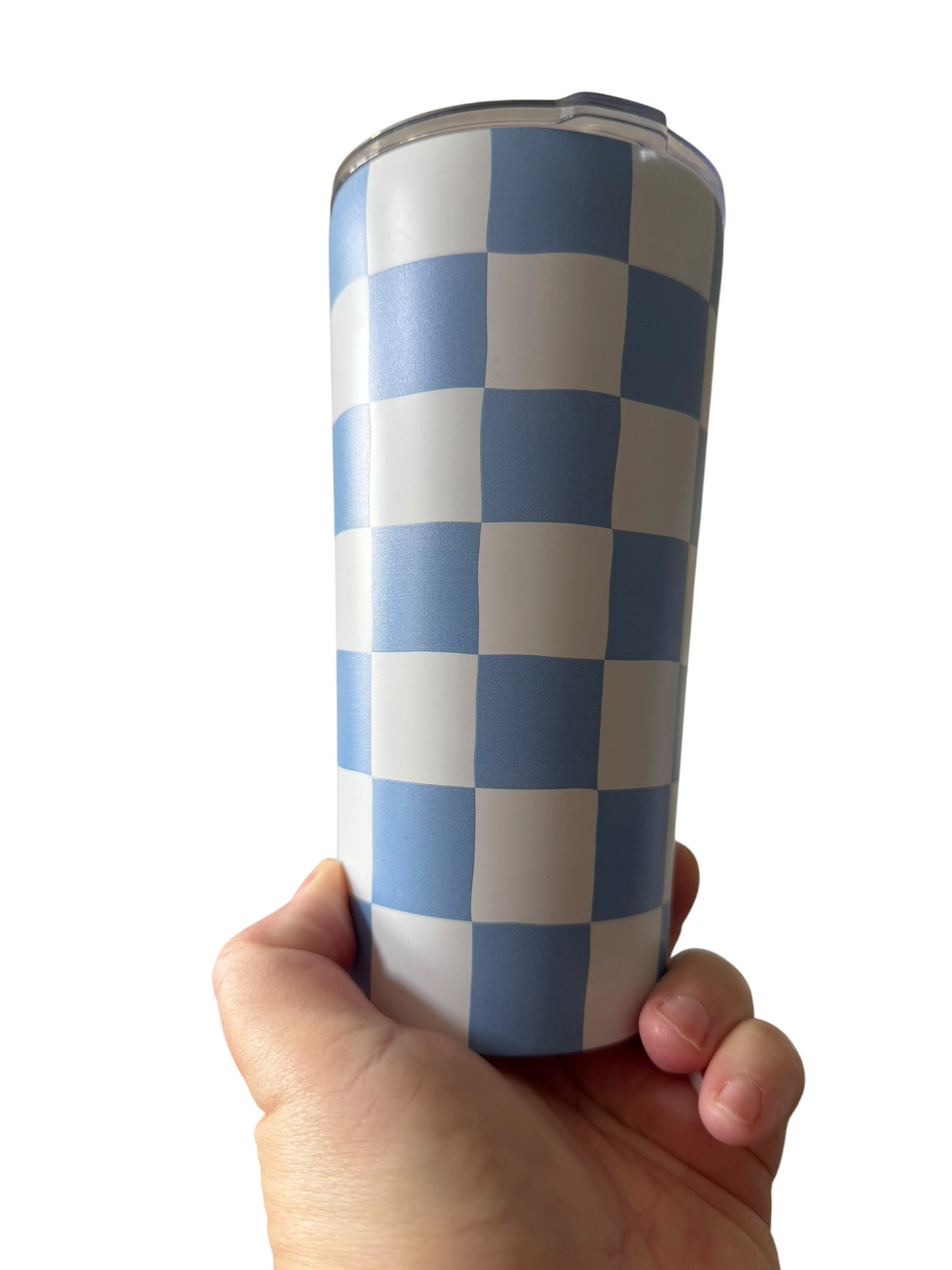 20oz cup checkered blue white