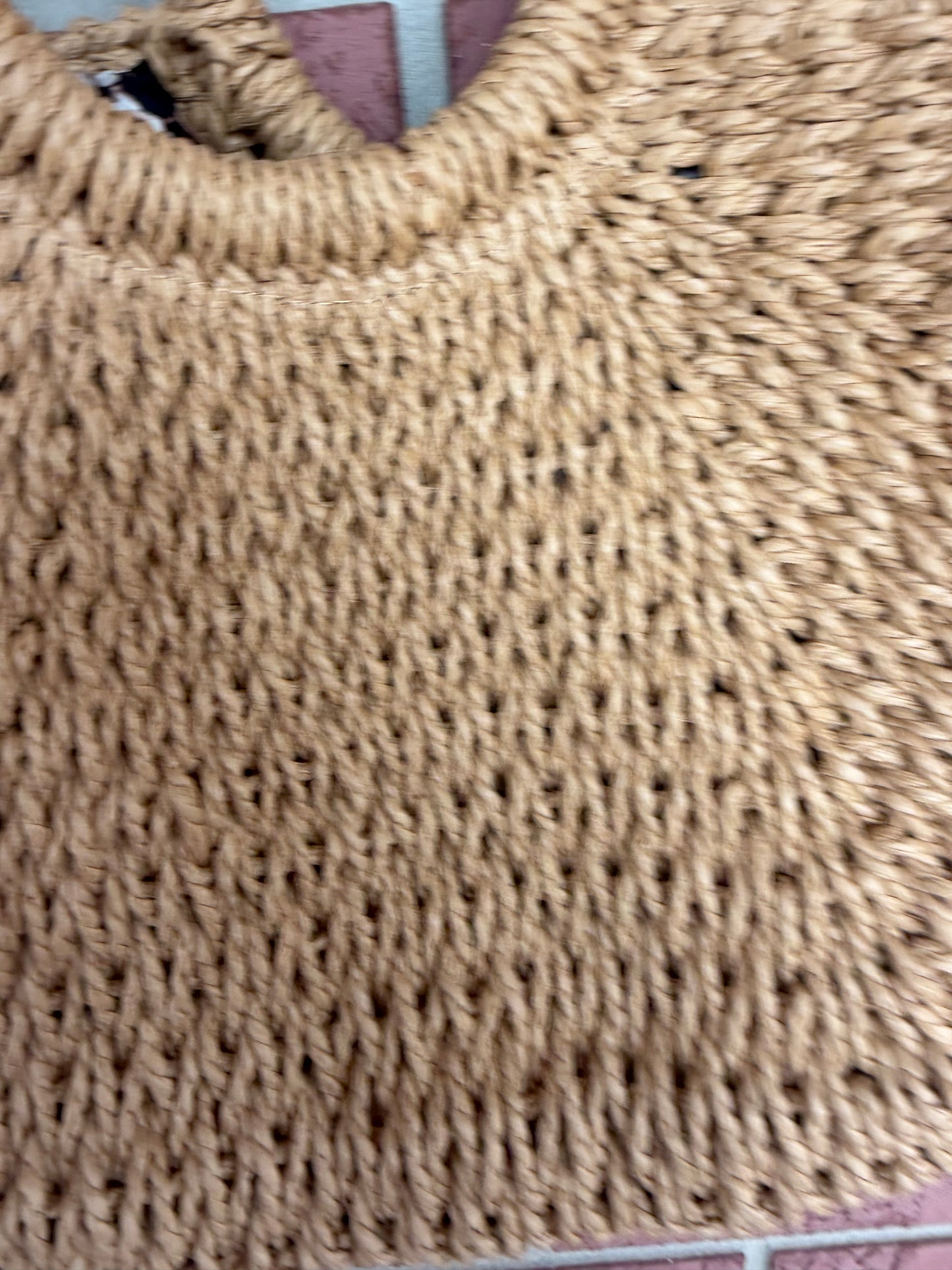 9903 Round-Handle Woven Straw Tote Bag in Natural Tan