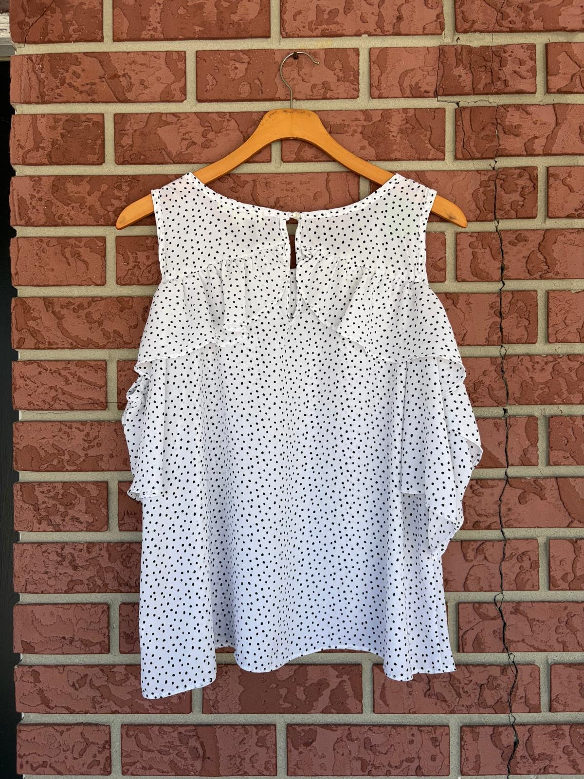 Takara cold shoulder polka dots ruffle top