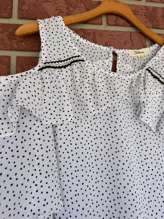 Takara cold shoulder polka dots ruffle top