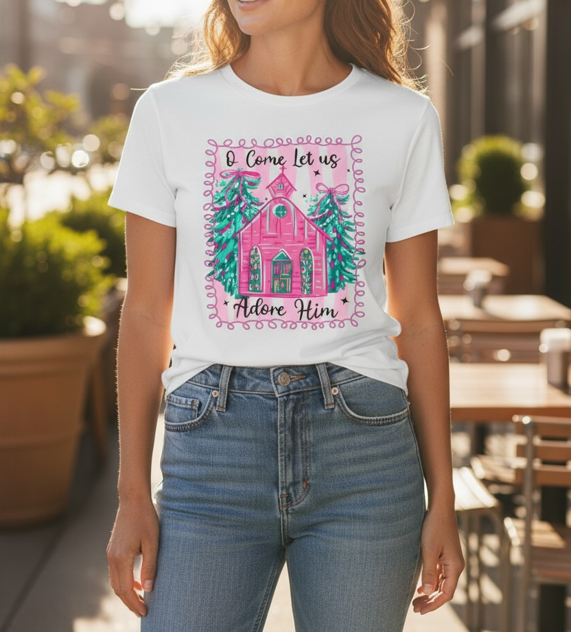 oh come let us adore him Christmas Tshirt