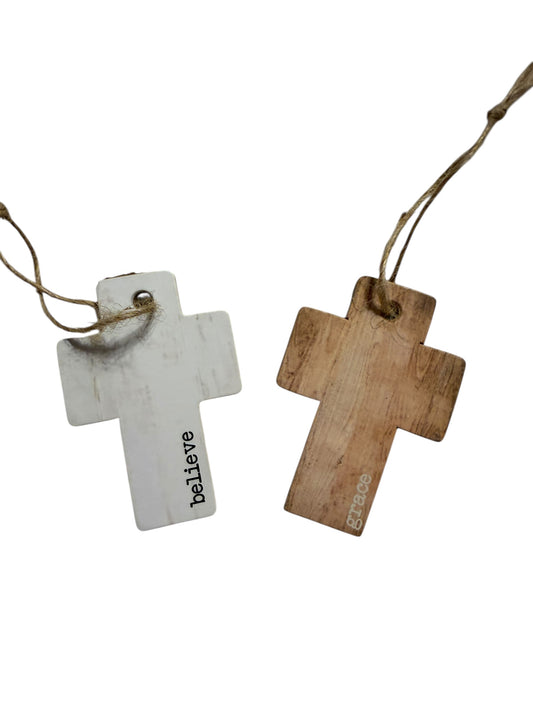 Small wooden cross ornaments believe