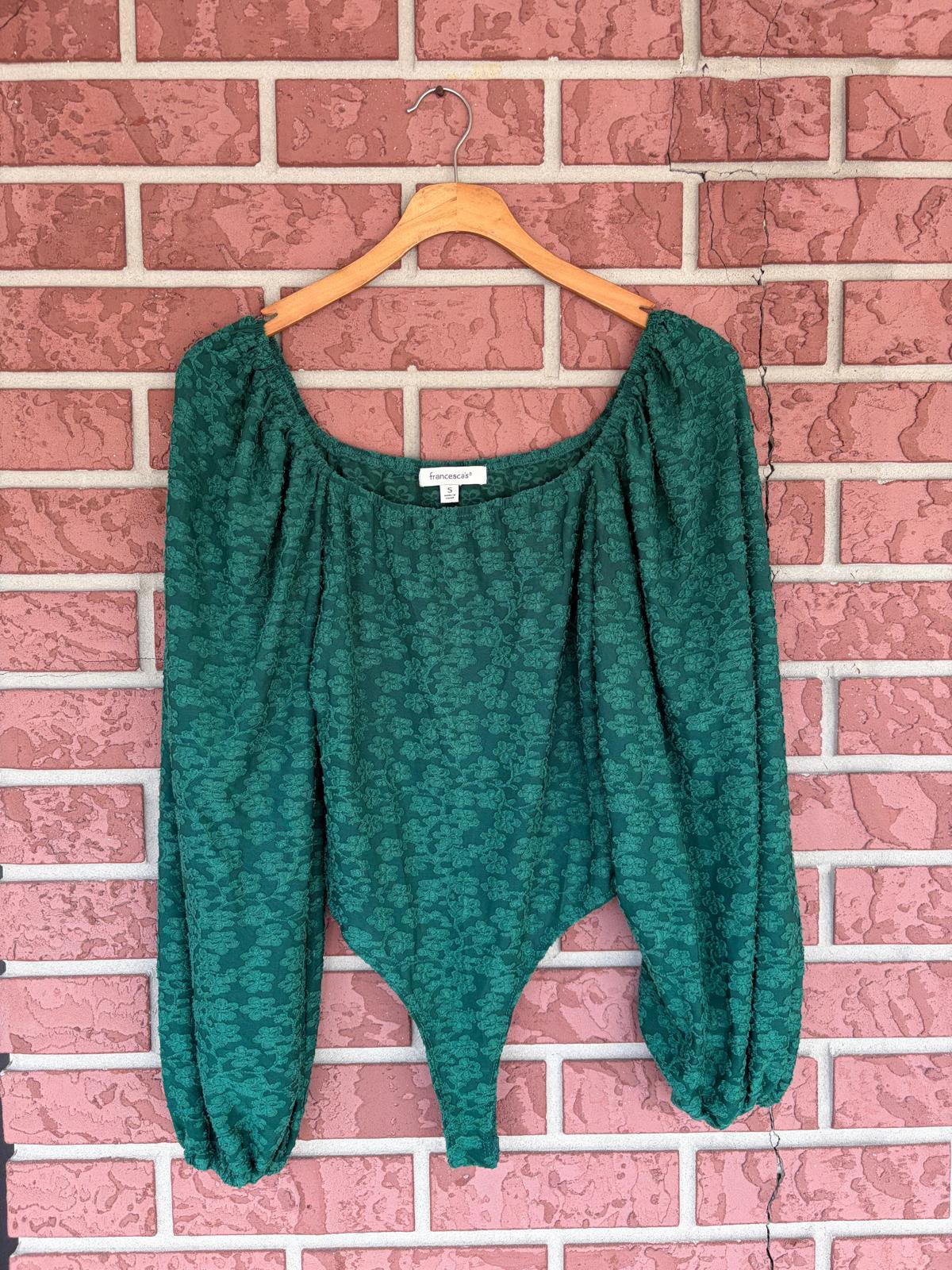 Francesca’s Dark Green Flower Long Sleeve Bodysuit