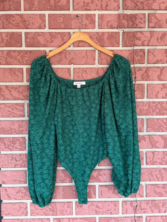 Francesca’s Dark Green Flower Long Sleeve Bodysuit