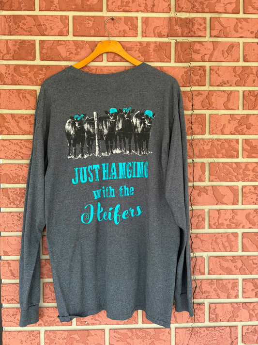 Just hangin with the heifers grey Tshirt long sleeve
