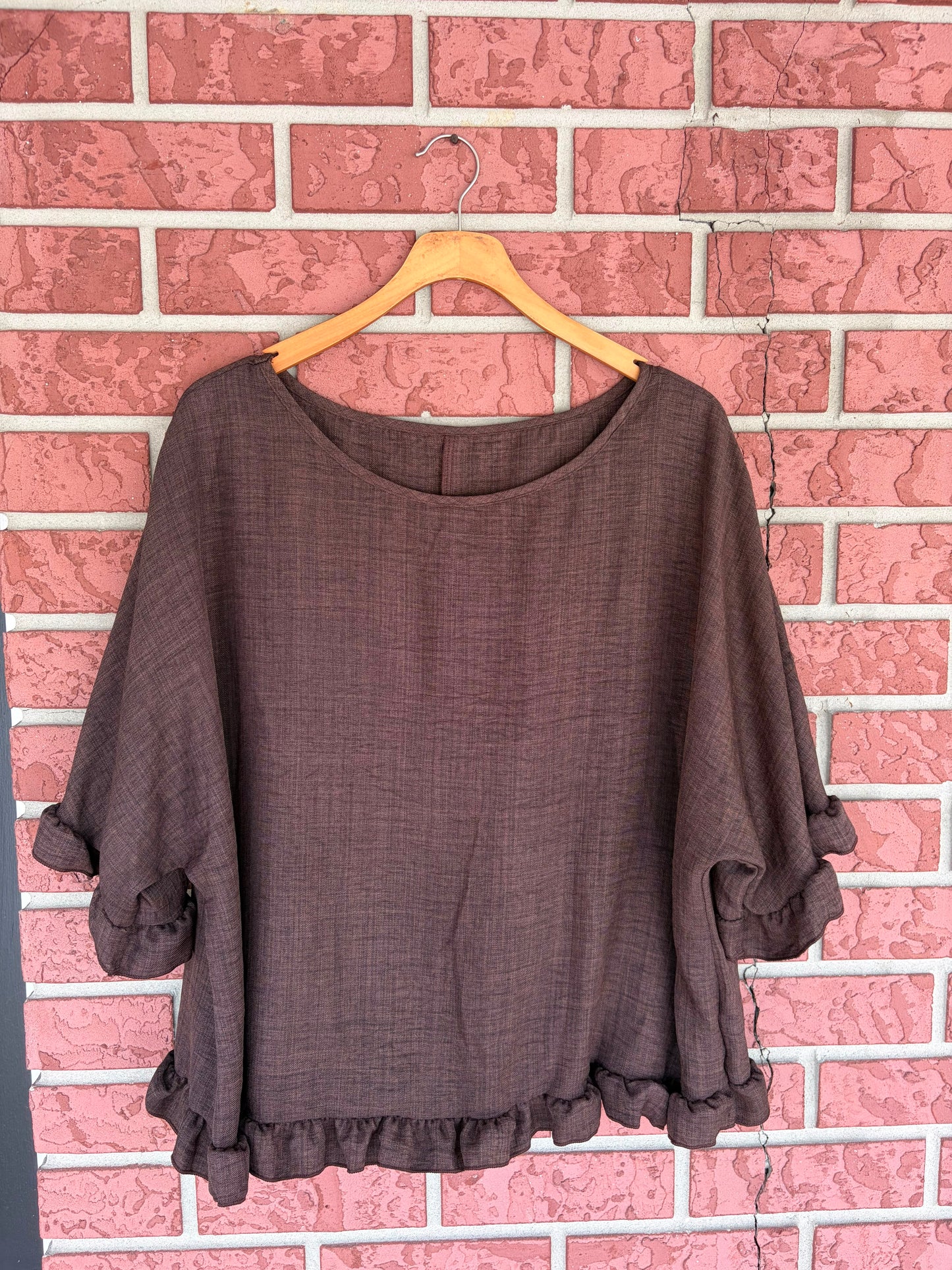 Brown ruffle sleeve top