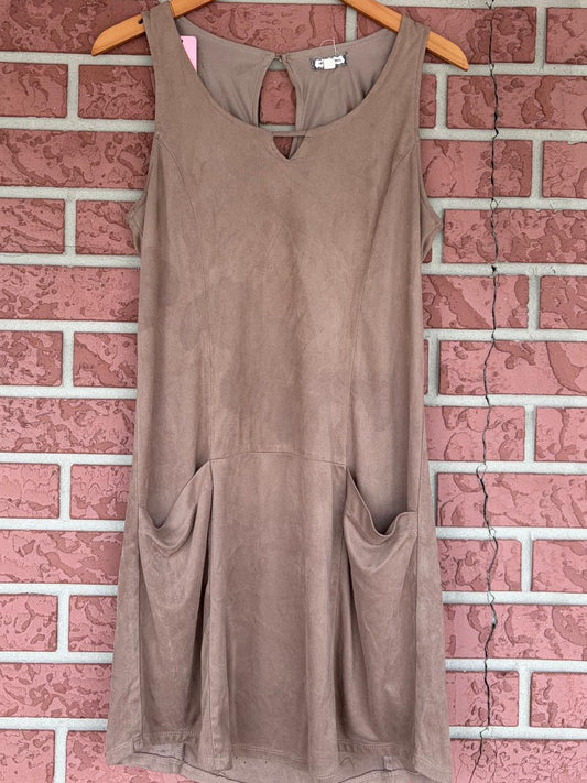 Eyeshadow brown pocket mini dress sleeveless ￼
