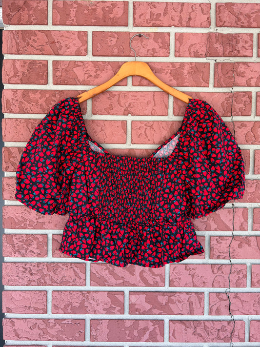 Band of the Free strawberry puff sleeve crop top