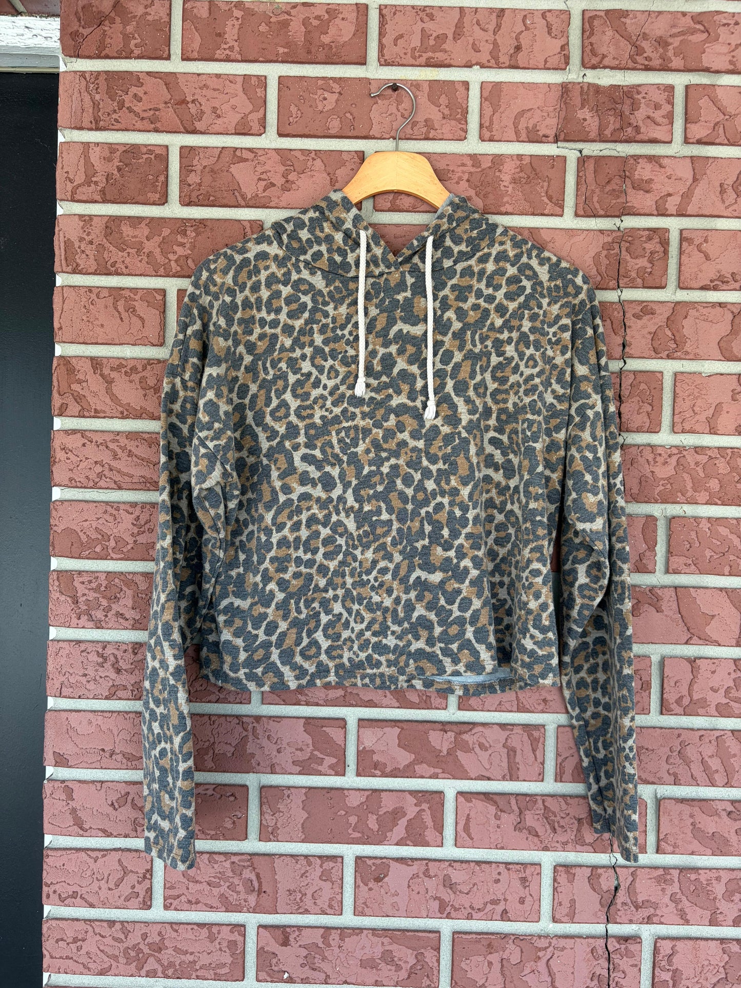 Caution to the wind cheetah cropped hoodie