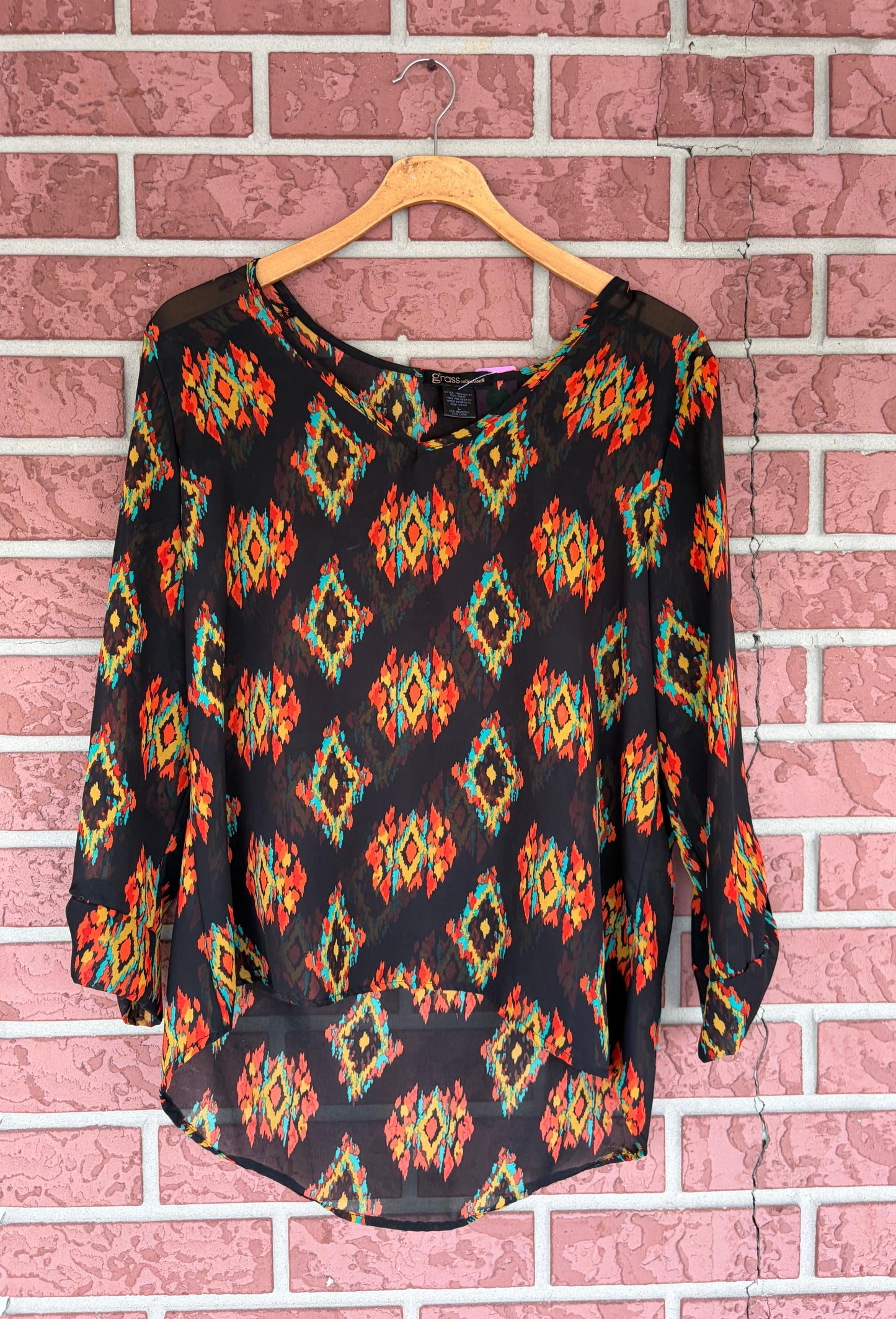 Grass Orange and Black Aztec Top