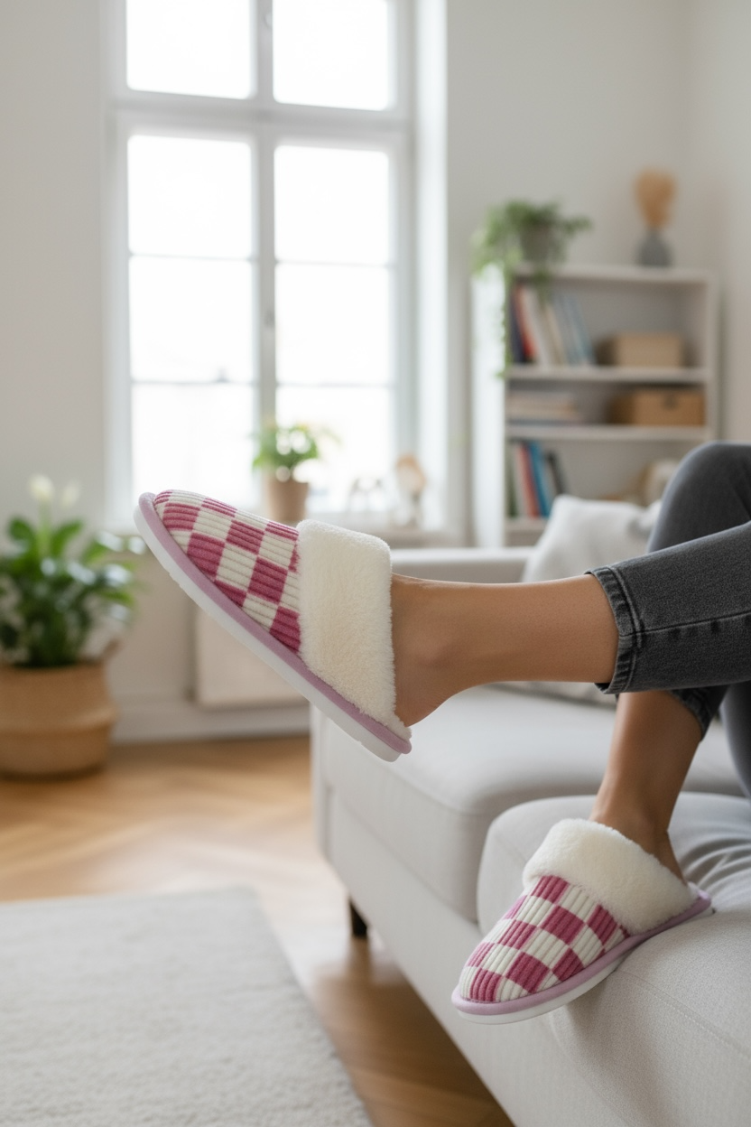 Pink or Grey Checkered Slippers