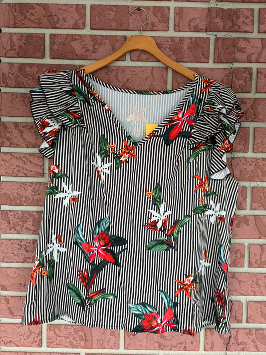 Floral black and white stripped top