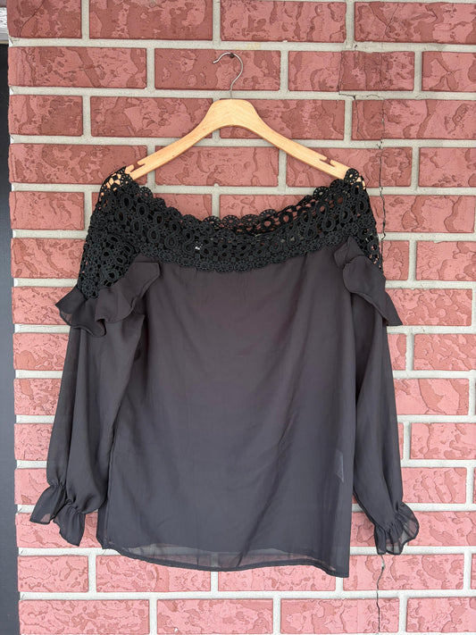 Black Lace Neckline Top