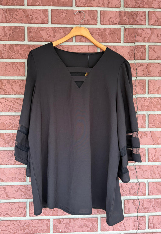 Black V-Neck Long Sleeve Top