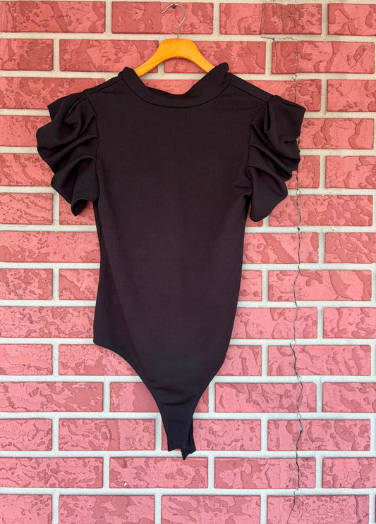 Black Puff Sleeve Bodysuit